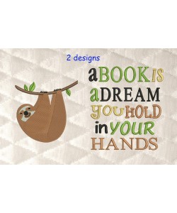 sloth embroidery with a book is a dream 2 designs 3 sizes