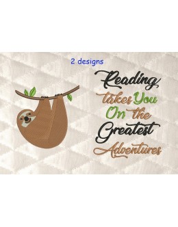 Sloth embroidery with reading takes you Reading Pillow