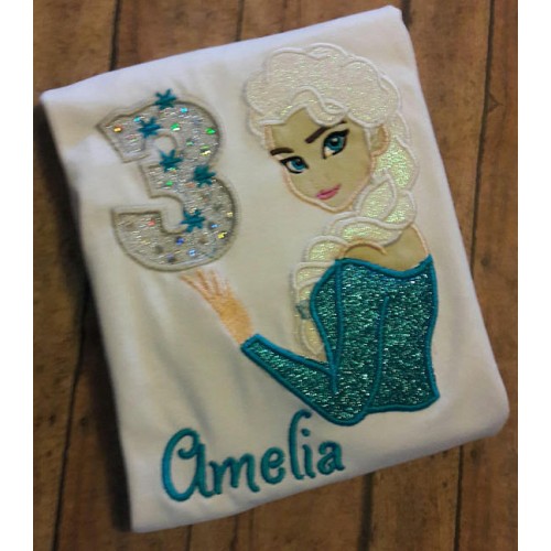 Elsa Frozen Birthday with number 3 embroidery design