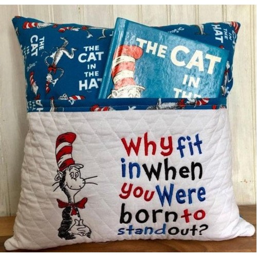 The cat in the hat with Why fit Reading Pillow