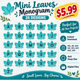 Leaves Monogram Embroidery Designs – 26 Alphabet Letters Leaves Monogram Embroidery Designs – 26 Alphabet Letters