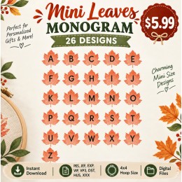 Mini Leaves Monogram Embroidery Designs – 26 Alphabet Letters Mini Leaves Monogram Embroidery Designs – 26 Alphabet Letters