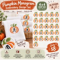Pumpkin Monogram Embroidery Designs 4x4